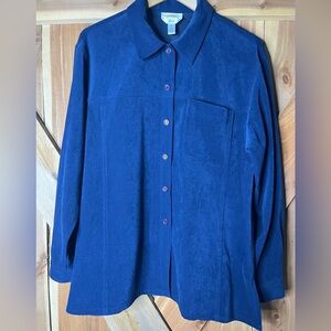 Talbots Blue Faux Suede Button Down Blouse Size Medium